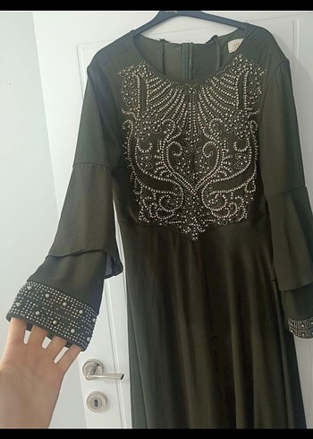 Nakışlı Haki Bohem Uzun Kollu Elbise - Görsel 2