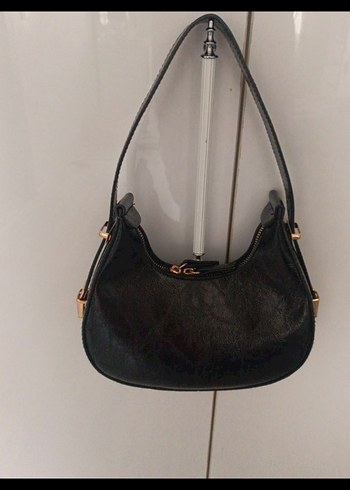 Siyah Parlak Yılan Desenli Deri Kadın Çanta - Görsel 2