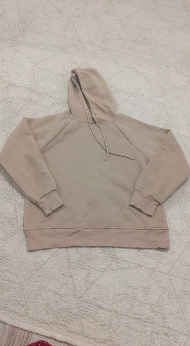 Bej Kapüşonlu Rahat Kesim Sweatshirt - Görsel 2