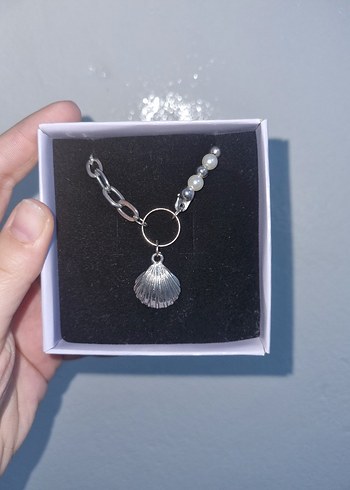 Gri Zincir Detaylı Mini Deniz Kabuğu Kolye - Görsel 4