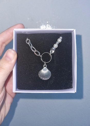 Gri Zincir Detaylı Mini Deniz Kabuğu Kolye - Görsel 3