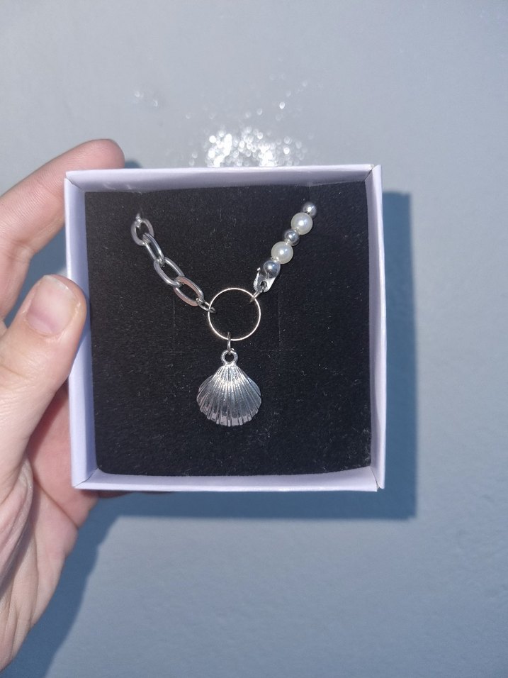 Gri Zincir Detaylı Mini Deniz Kabuğu Kolye - Görsel 4