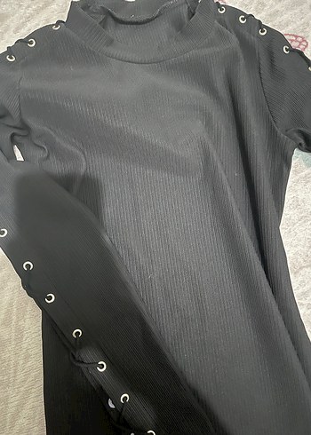 Siyah Yüksek Yakalı Kadın Triko body