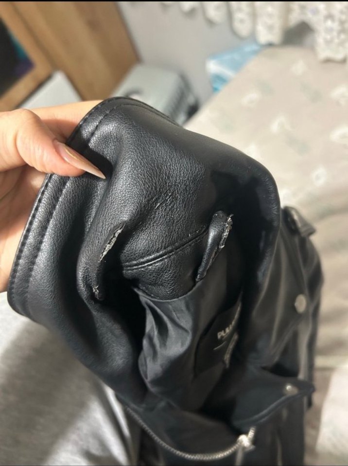 Siyah Deri Kemerli Biker Ceket - Görsel 4