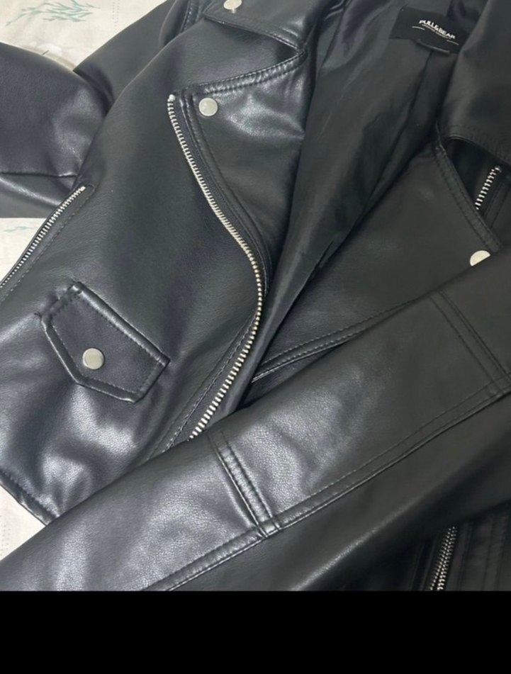 Siyah Deri Kemerli Biker Ceket - Görsel 3