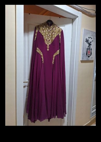 Drapeli Mor Uzun Abiye Elbise - Görsel 4