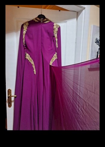 Drapeli Mor Uzun Abiye Elbise - Görsel 3