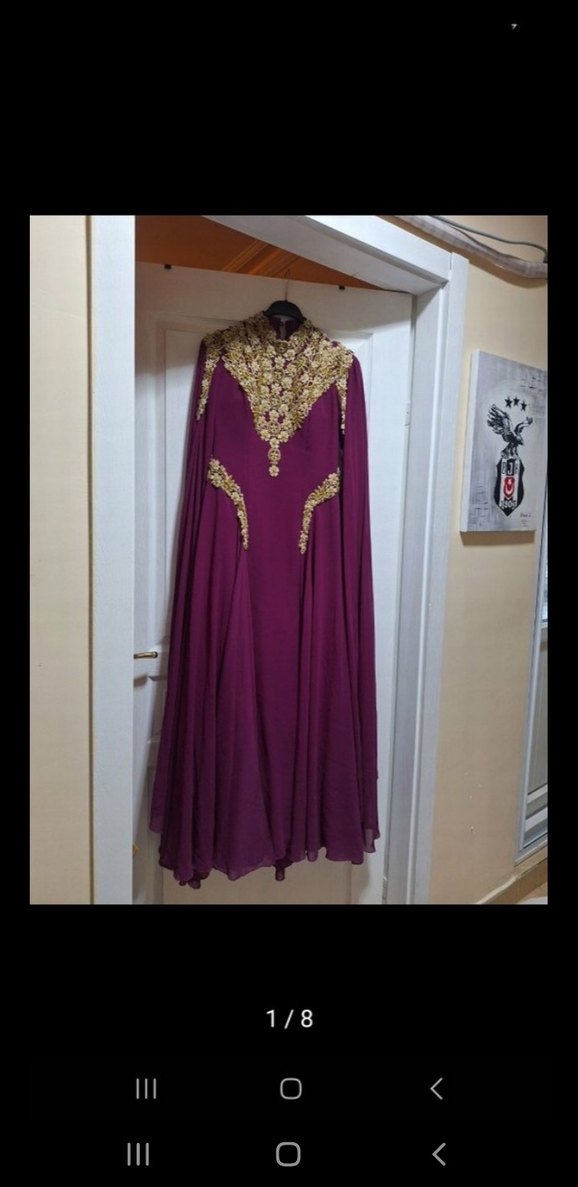 Drapeli Mor Uzun Abiye Elbise - Görsel 4