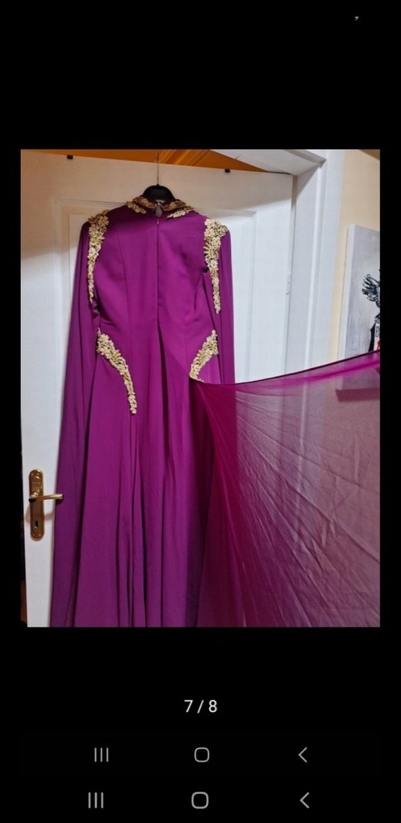 Drapeli Mor Uzun Abiye Elbise - Görsel 3