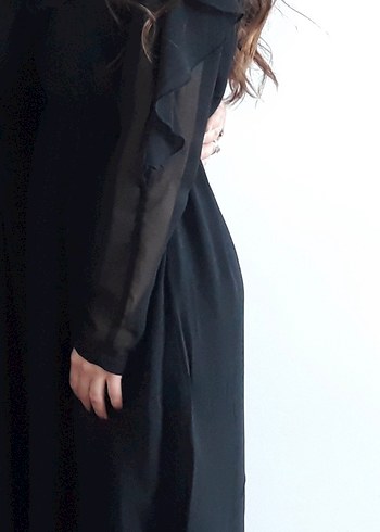 Siyah Midi  kolları transparan Kıyafeti - Görsel 2