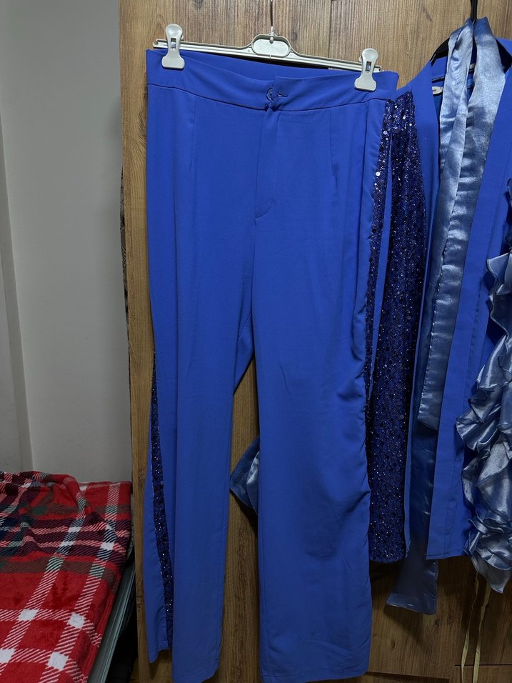 Parlak Mavi Drapeli Tüylü Uzun özel dikim takım - Görsel 2