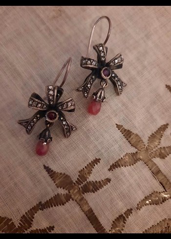 Elmas ve yakutlu Vintage Fiyonk Küpe