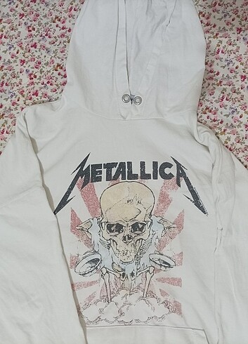 s Beden beyaz Renk Metallica Sweatshirt Kapüşonlu