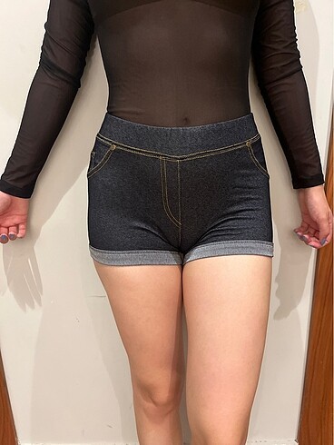 Denim mini tayt şort