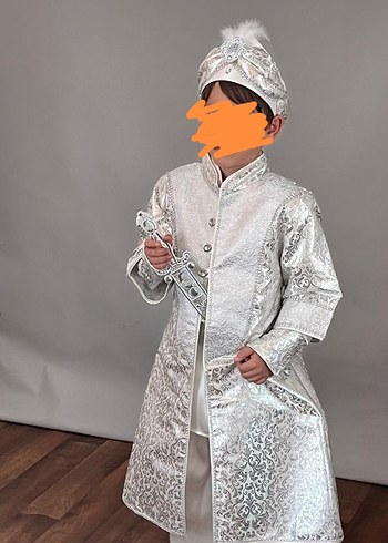 Gri Etnik Desenli Çocuk Kaftan Takımı