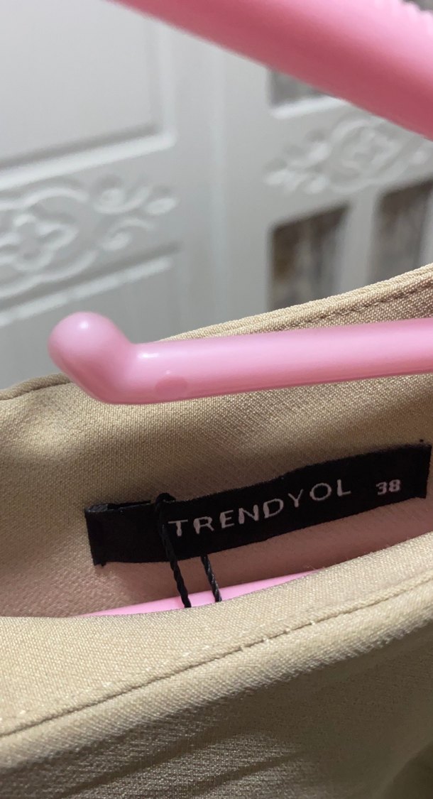 Bej Midi Keten Kolsuz Ofis Elbisesi - Görsel 4