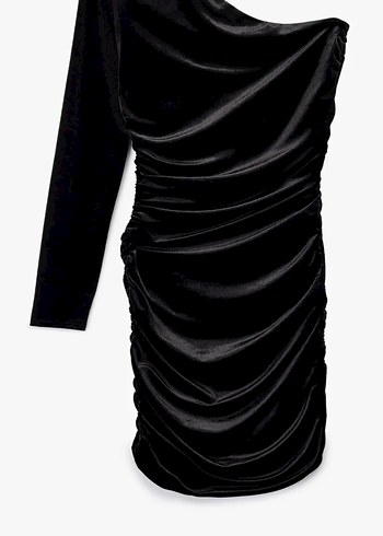 Siyah Uzun Kollu V Yaka Drapeli Abiye Elbise - Görsel 4