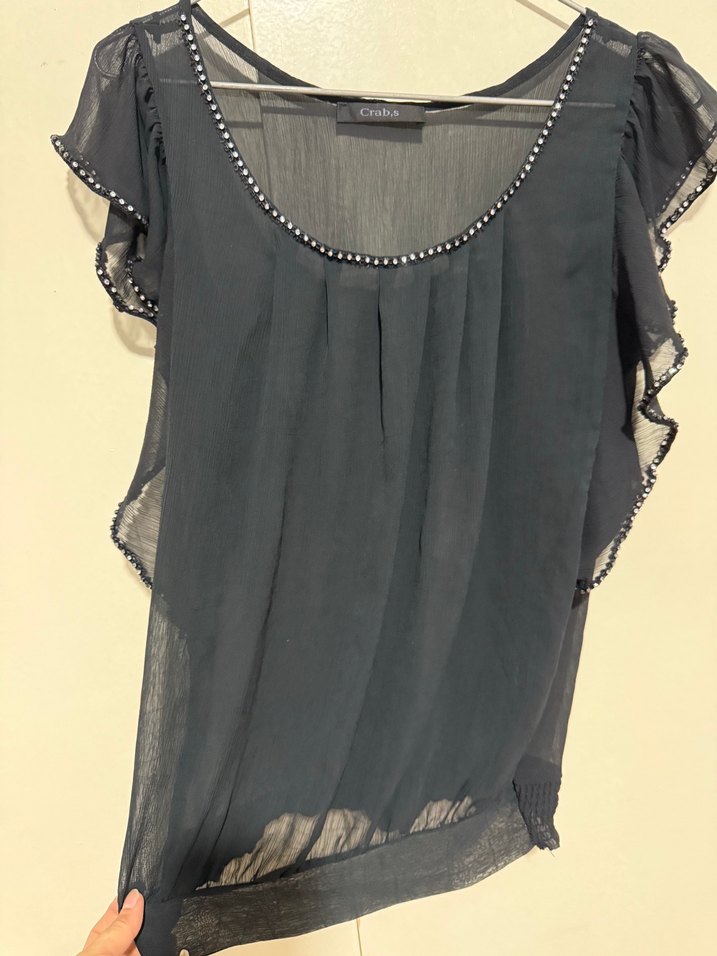 Siyah savaroski taş detaylı Transparan abiye  bluz - Görsel 2