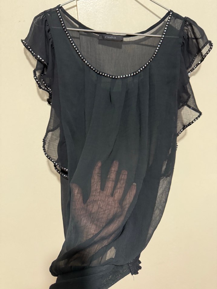 Siyah savaroski taş detaylı Transparan abiye  bluz - Görsel 3