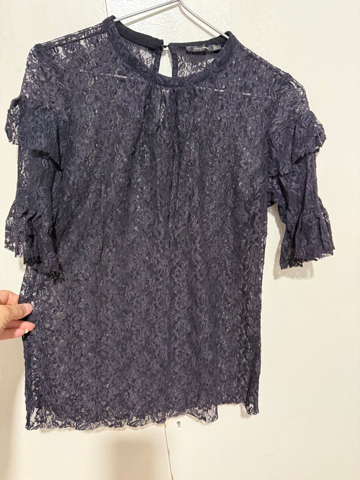 Dantel Detaylı Siyah Kısa Kollu transparan abiye 
Bluz - Görsel 2