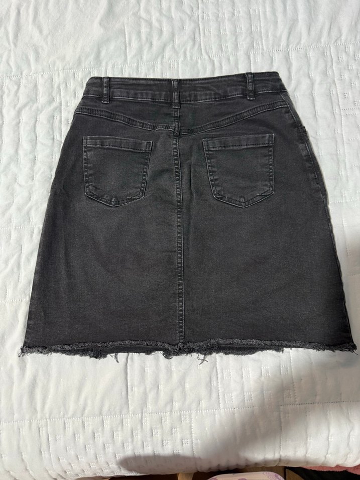 Düğmeli füme kot etek Mini Etek - Görsel 2