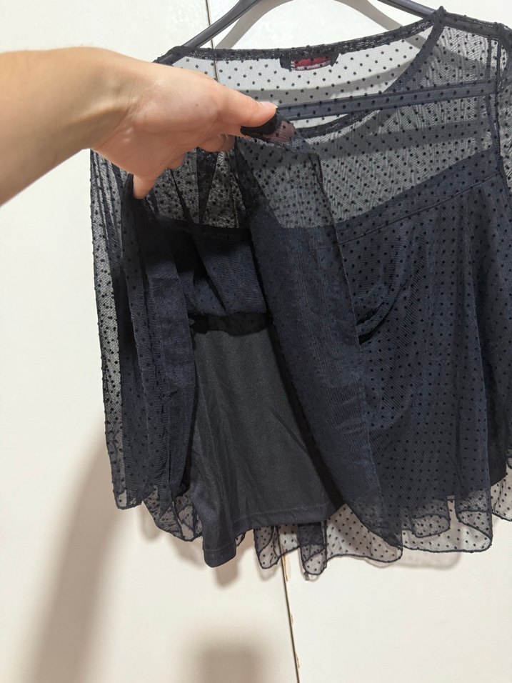 Siyah Mini volanlı Tül detaylı transparan abiye  Bluz - Görsel 5