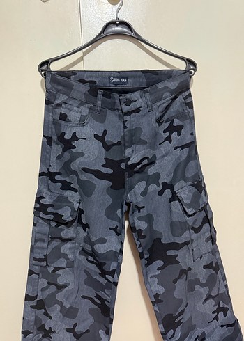 Kadın Gri Kamuflaj Bol Kesim Kargo kot Pantolon - Görsel 2