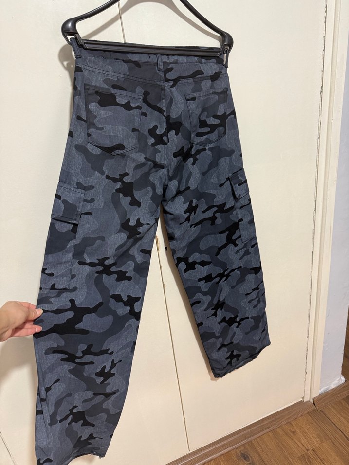 Kadın Gri Kamuflaj Bol Kesim Kargo kot Pantolon - Görsel 4