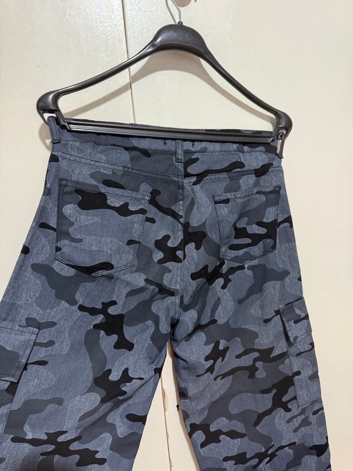 Kadın Gri Kamuflaj Bol Kesim Kargo kot Pantolon - Görsel 5