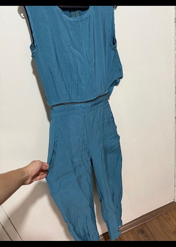 ZARA muadili askılı iki parçalı keten tulum - Görsel 7