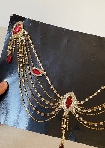 Altın Renkli Zincir Detaylı Kadın alın Zinciri - Görsel 2