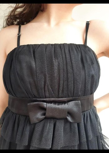 Diğer Siyah Volanlı Midi Gotik Abiye Elbise