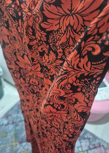 Kırmızı Desenli V Yaka Uzun Bohem Kadın Elbise - Görsel 2