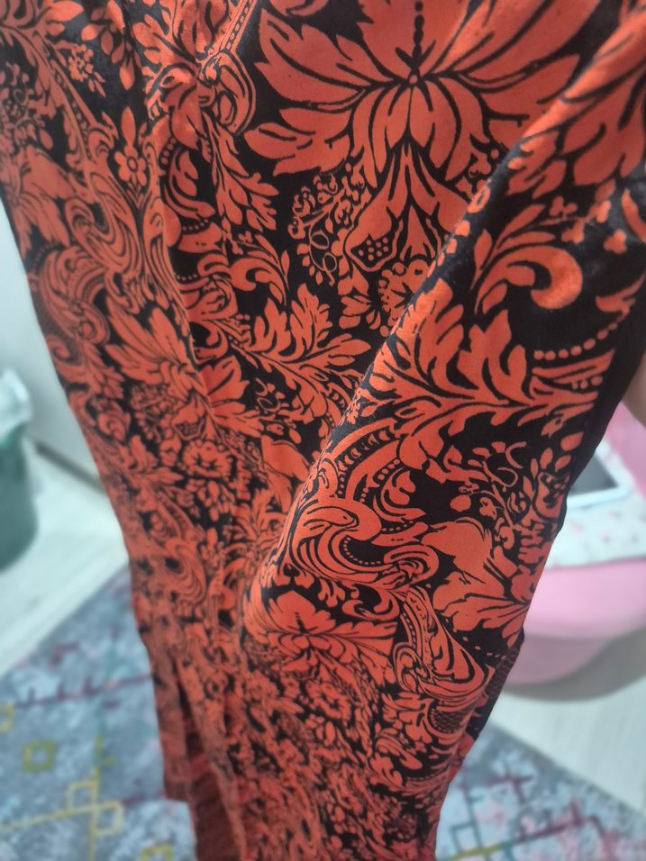 Kırmızı Desenli V Yaka Uzun Bohem Kadın Elbise - Görsel 2