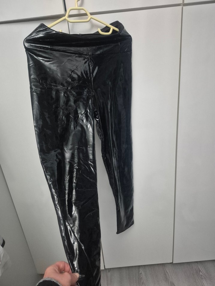 Parlak Siyah deri pantolon - Görsel 2