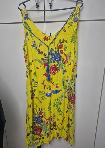 Sarı Desenli Bohem Tarz Yumuşacık elbise - Görsel 4