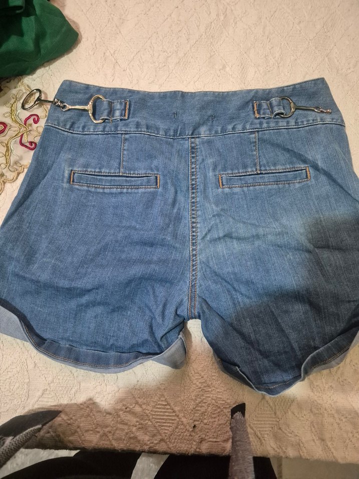 Kadın Mavi Bel Detaylı Kot Şort - Görsel 3