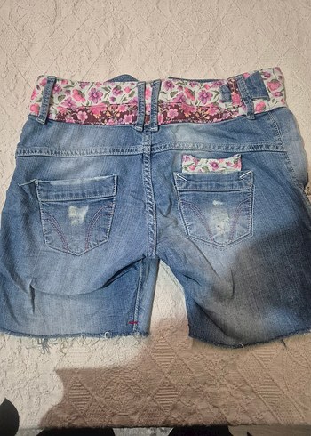 Kadın Pembe Bağlamalı Bol Kesim Denim Şort - Görsel 4