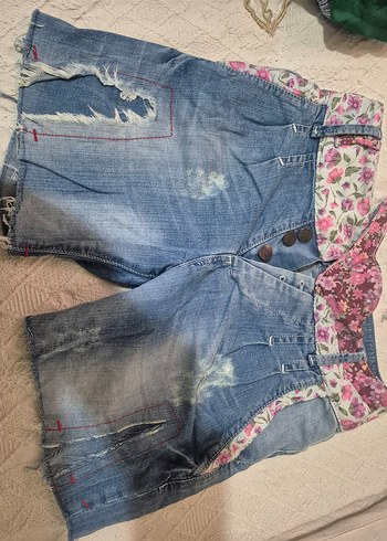 Kadın Pembe Bağlamalı Bol Kesim Denim Şort - Görsel 3