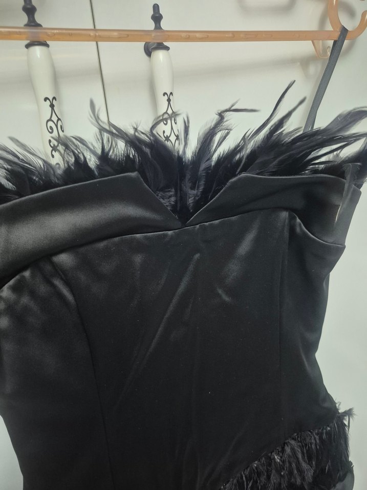 ENFES ORJİNAL DORİDORCA TÜYLÜ  Fermuarlı Siyah Gotik Midi Elbise - Görsel 3