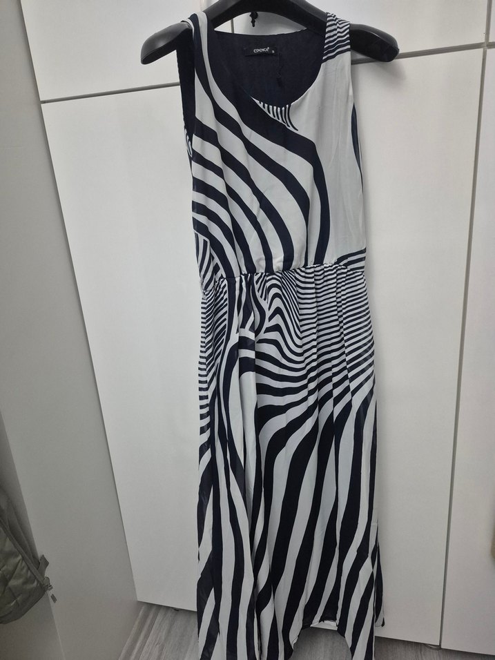 Zebra Desenli V Yakalı Uzun Elbise - Görsel 2