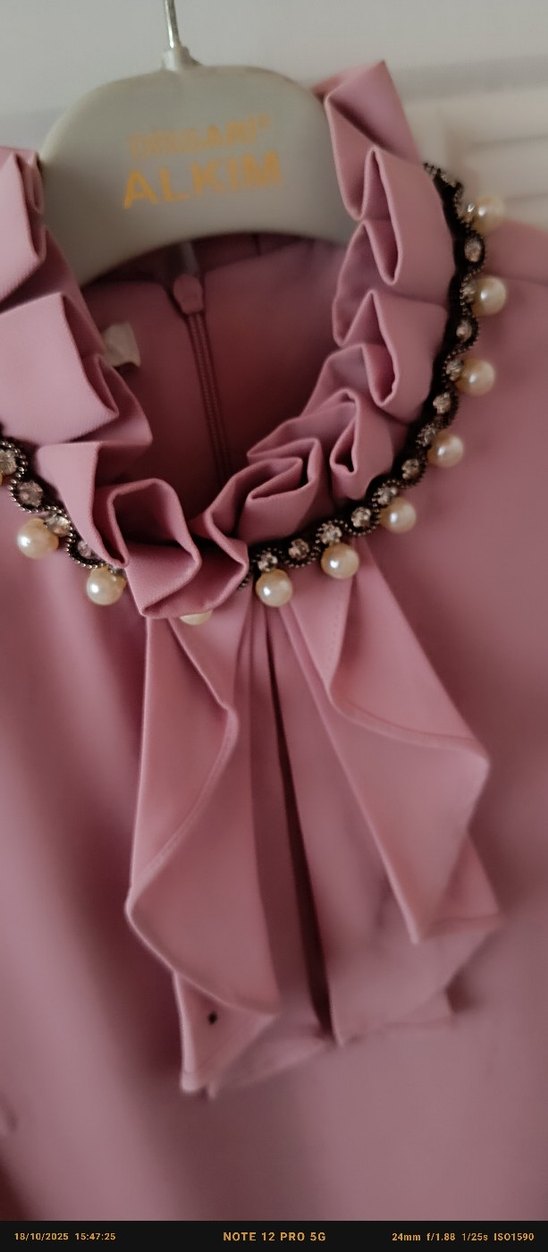 Pudra Renkli Fırfırlı Kadın Gömlek - Görsel 2