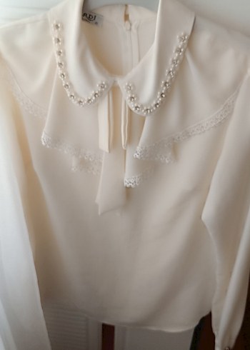 İnci İşlemeli krem Kadın Gömlek - Görsel 2