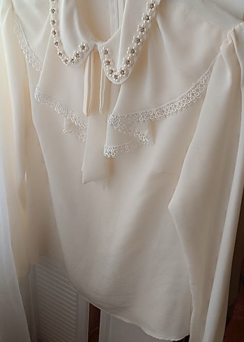 İnci İşlemeli krem Kadın Gömlek - Görsel 3