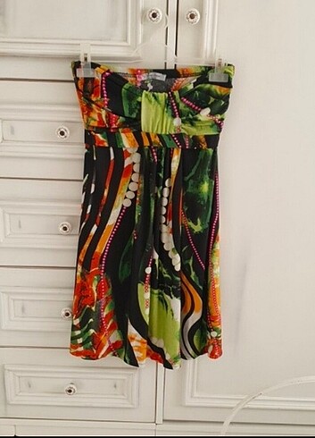 Vintage straplez mini elbise 