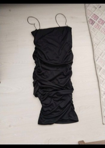 ip aslışı Siyah Drapeli Mini elbise - Görsel 3