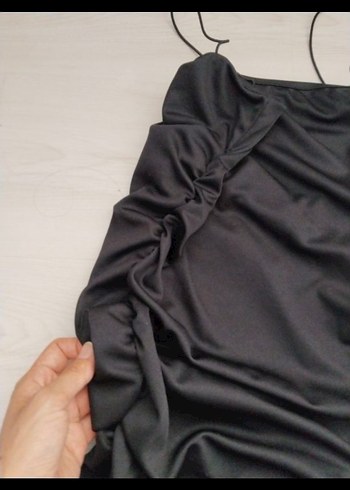 ip aslışı Siyah Drapeli Mini elbise - Görsel 5