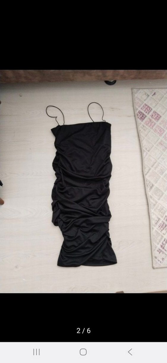 ip aslışı Siyah Drapeli Mini elbise - Görsel 2