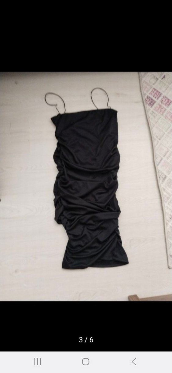 ip aslışı Siyah Drapeli Mini elbise - Görsel 3