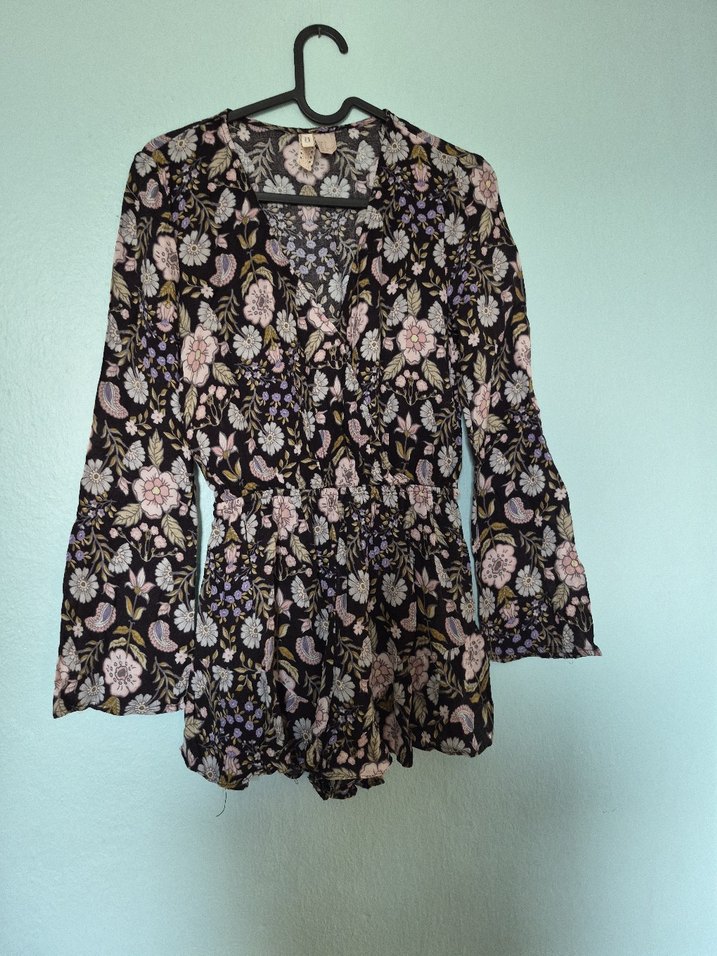 Bohem Uzun Kollu V Yaka kısa tulum - Görsel 2